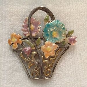 Vintage Spring Flowers Basket Brooch